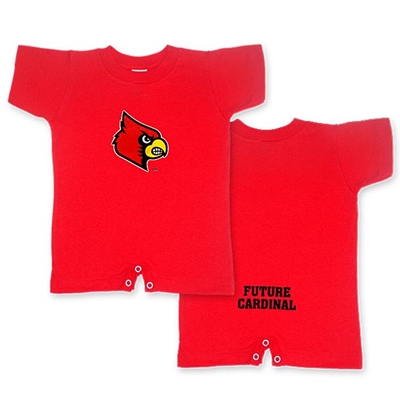 AUL173<br /> Red Short Romper with Fighting Cardinal